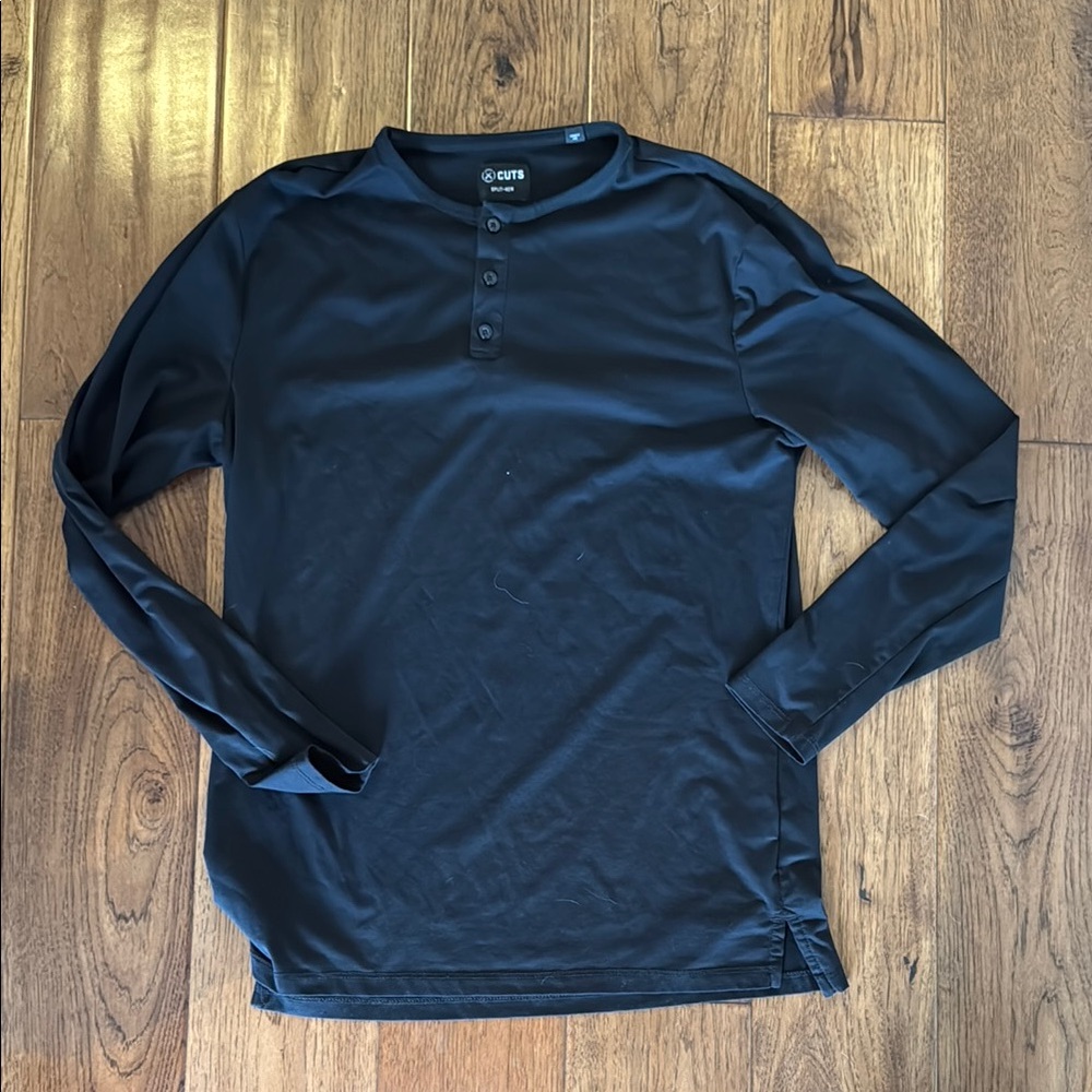 Cuts Black Long Sleeve Henley Shirt